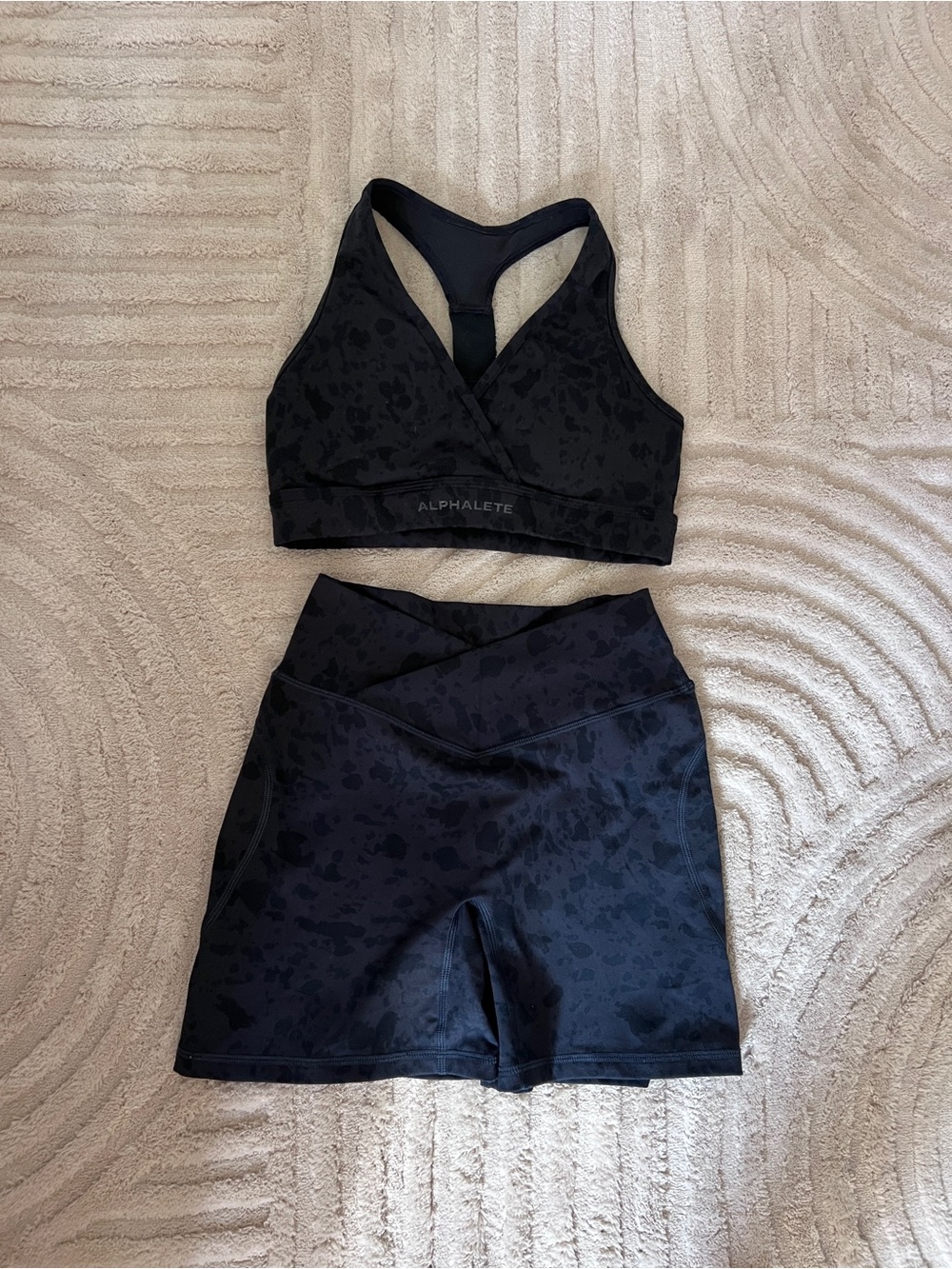Alphalete Black V-Waist Sports Bra and High-Waist Shorts Set